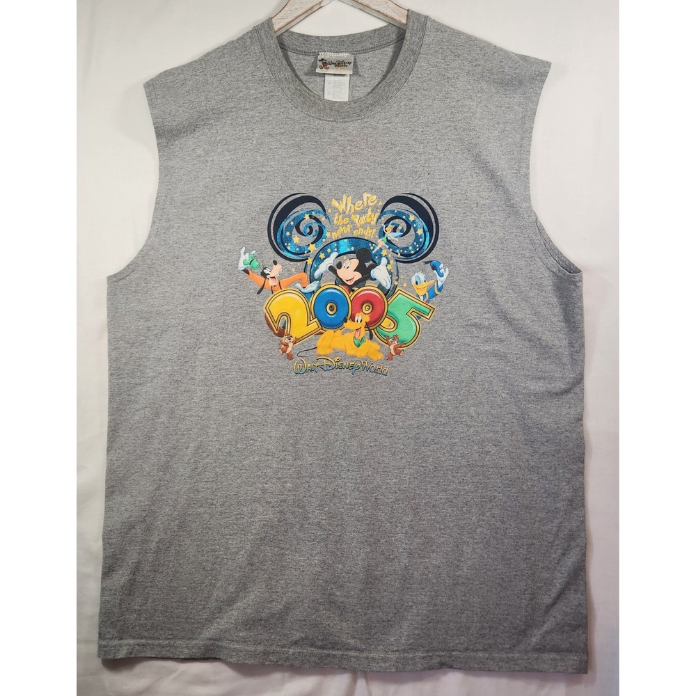 Walt Disney World 2005 Mickey‎ Mouse Muscle Tee Sleeveless Gray Mens XL Vintage
